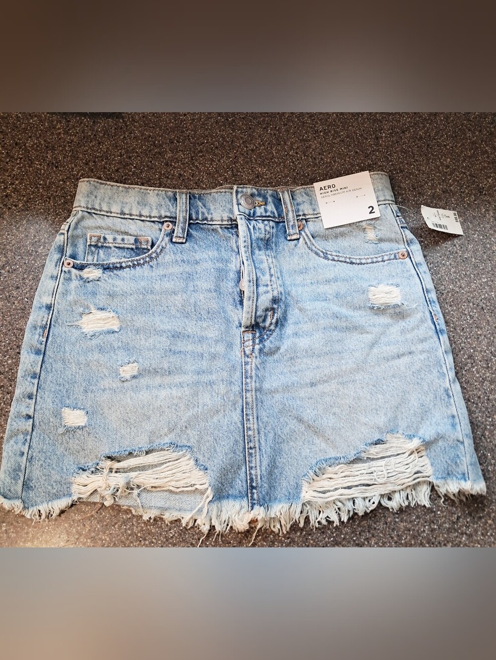 AERO Light Wash Distressed Denim Mini Skirt - Light Blue